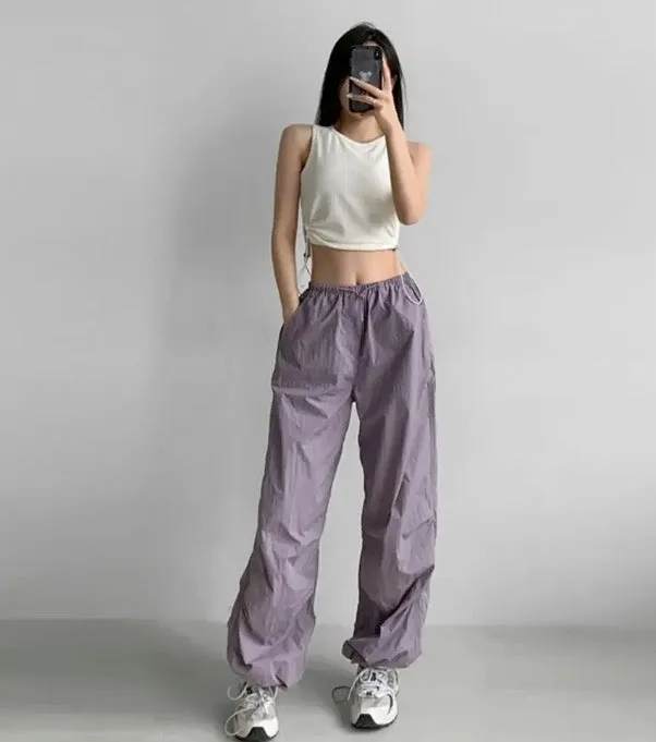 Casual Cargo Pants y2k Aesthetic Low Rise Drawstring Straight Capris