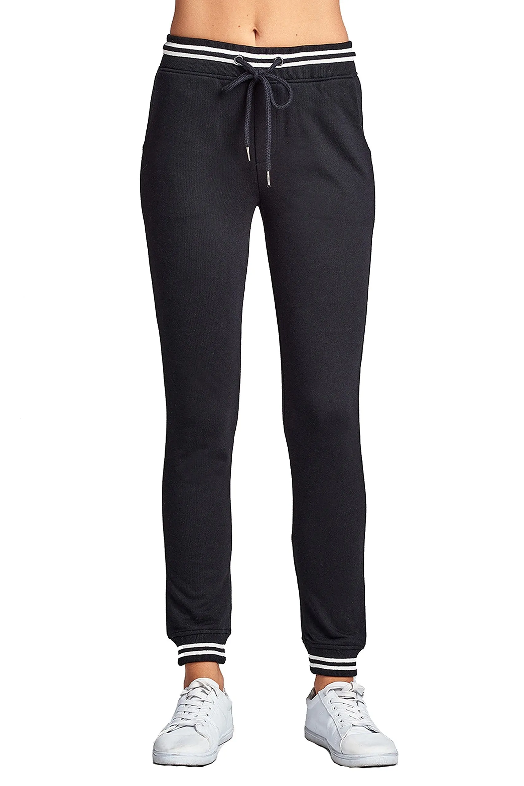 Casual Drawstring Waist Side Pockets Straight Leg Color Block Strip Detail Jogger Sweatpants