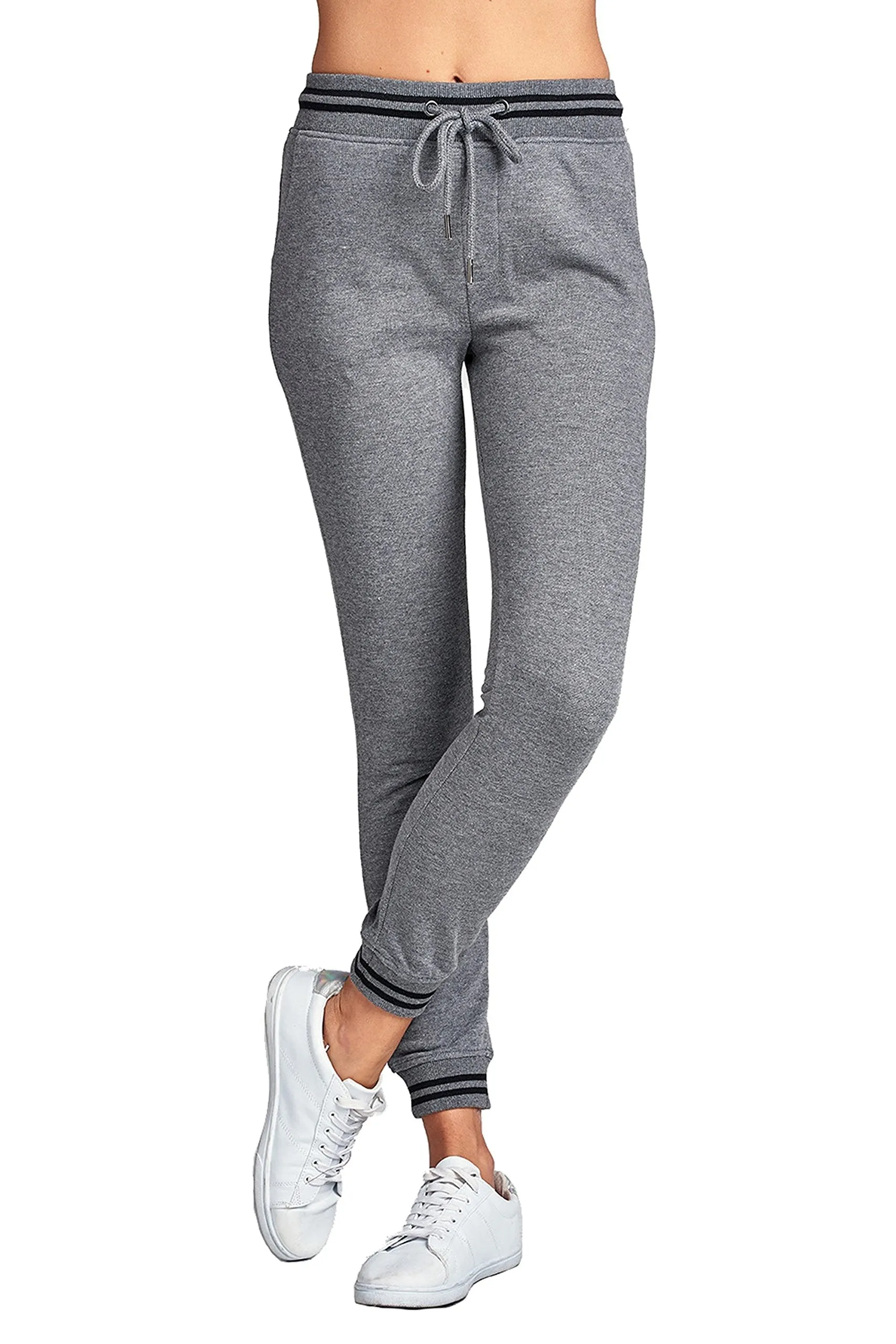 Casual Drawstring Waist Side Pockets Straight Leg Color Block Strip Detail Jogger Sweatpants