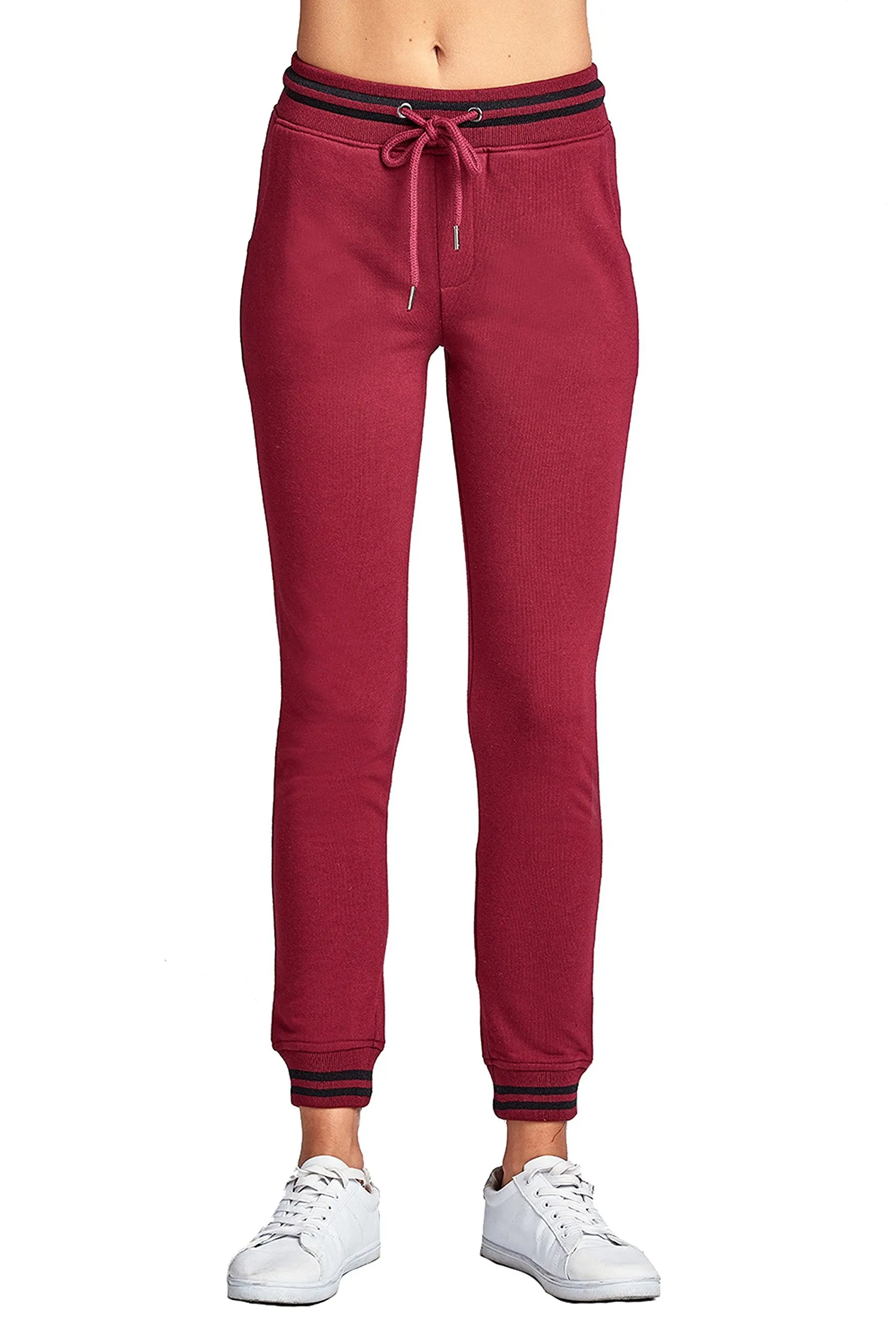 Casual Drawstring Waist Side Pockets Straight Leg Color Block Strip Detail Jogger Sweatpants