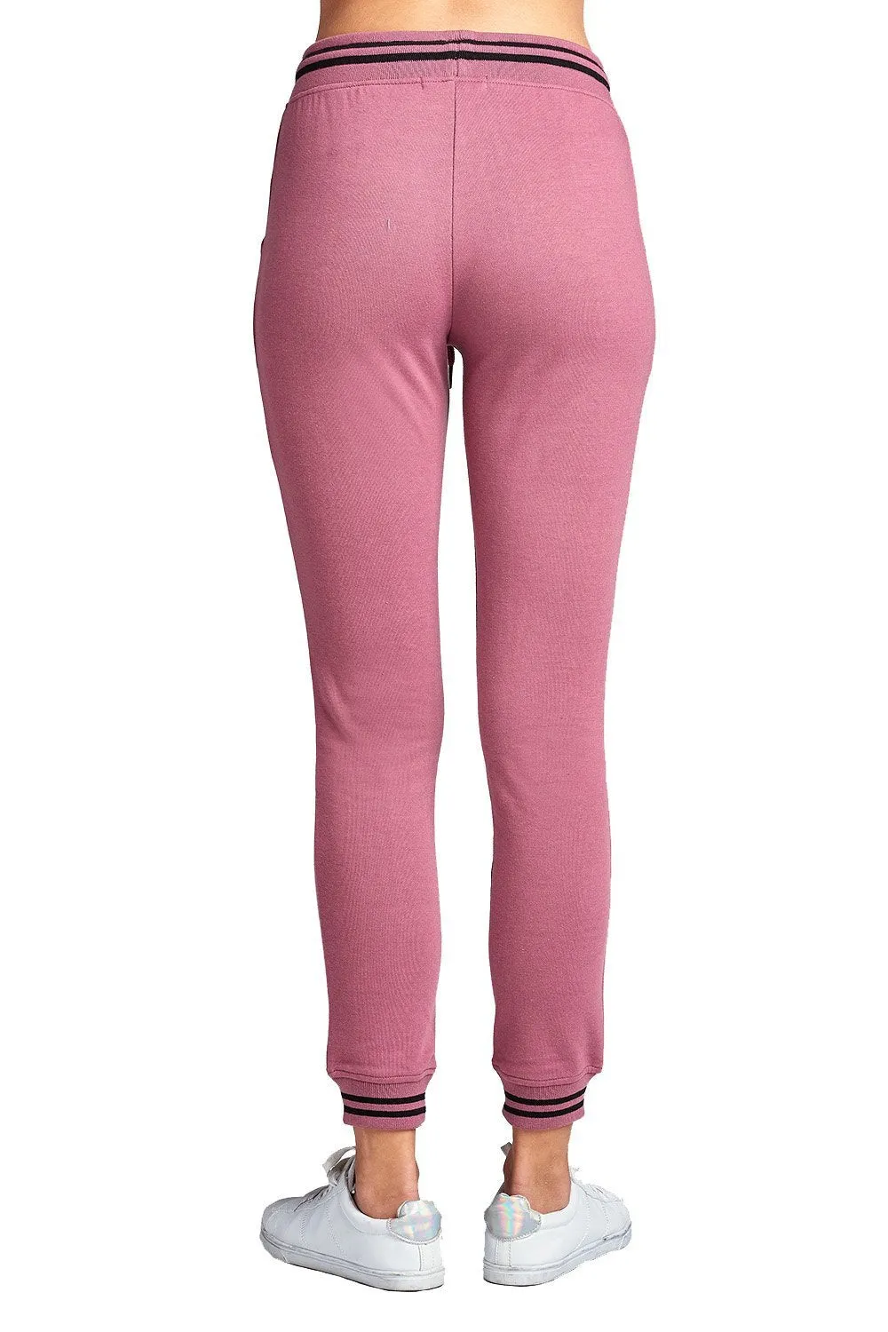 Casual Drawstring Waist Side Pockets Straight Leg Color Block Strip Detail Jogger Sweatpants