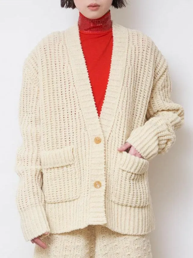 Chenille Yarn Cardigan - Ivory
