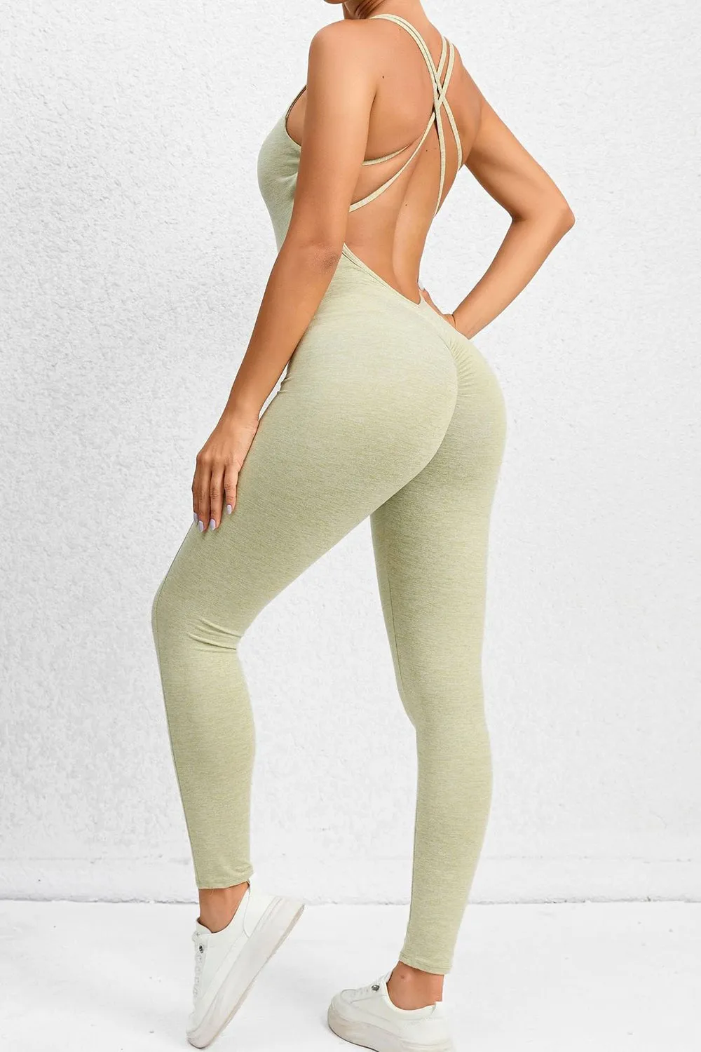 Chic Crisscross Sleeveless Activewear Jumpsuit