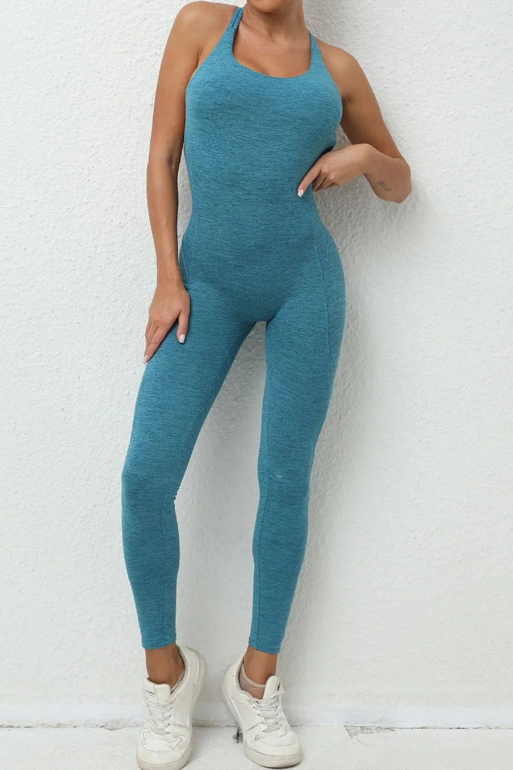 Chic Crisscross Sleeveless Activewear Jumpsuit