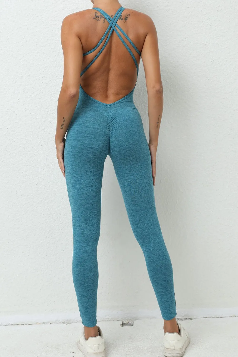 Chic Crisscross Sleeveless Activewear Jumpsuit