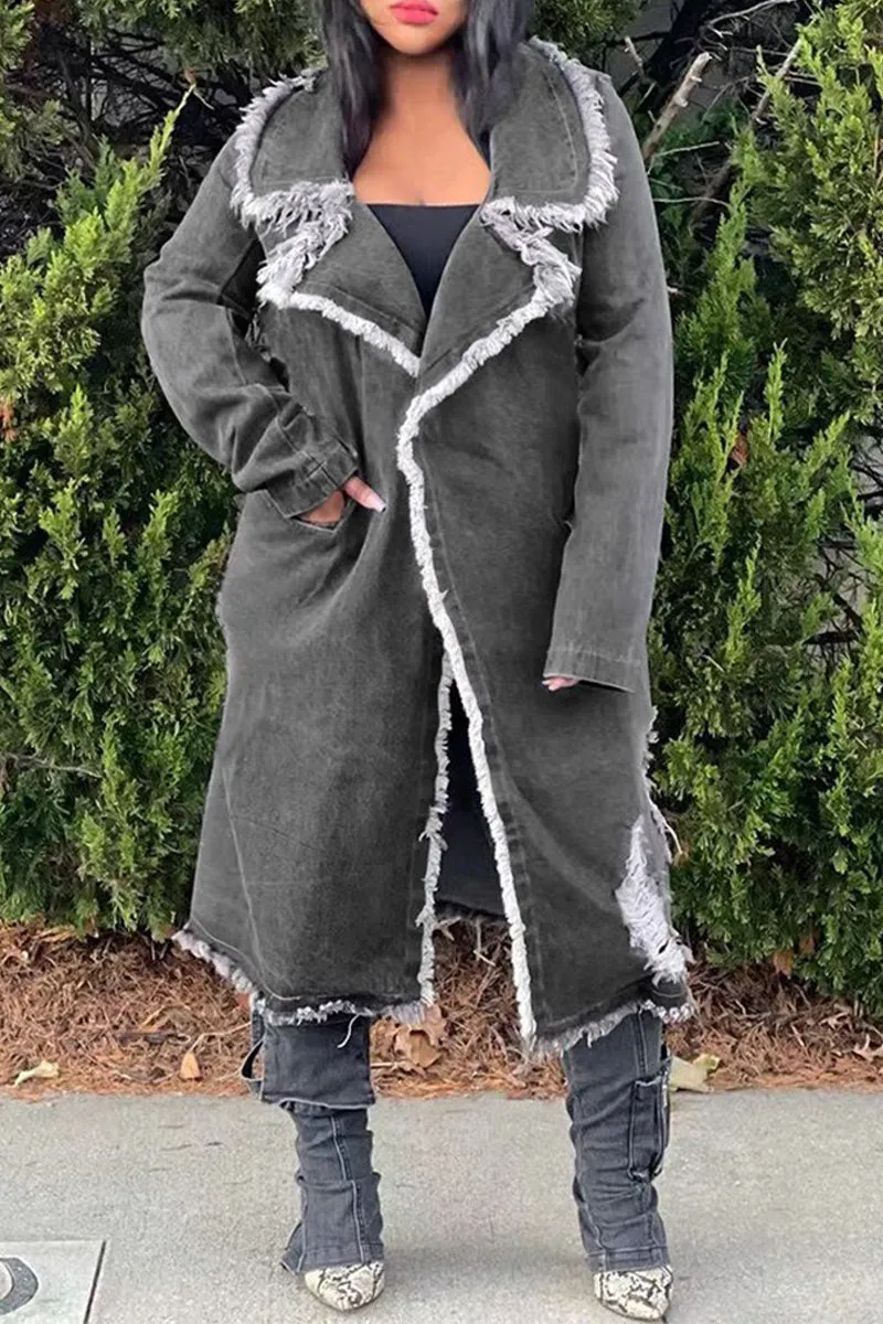 CI0192 Retro Denim Long Coat