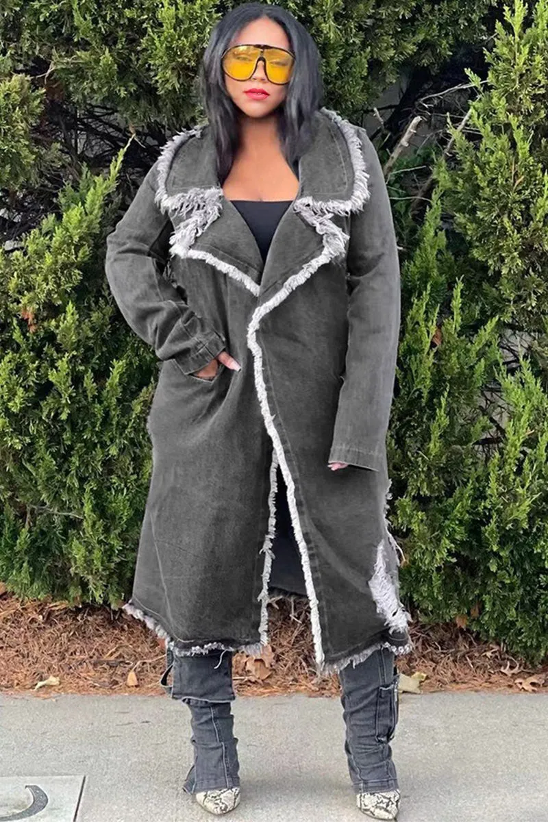 CI0192 Retro Denim Long Coat