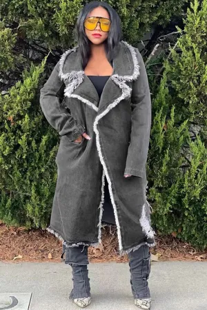 CI0192 Retro Denim Long Coat