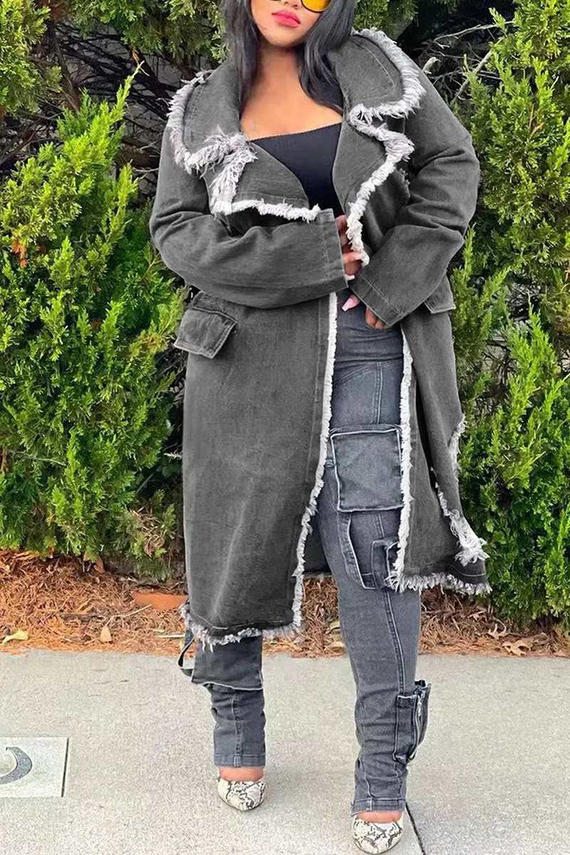CI0192 Retro Denim Long Coat