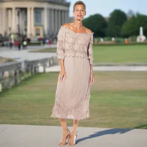 Cotton Peasant Dress by Café Latte - Natural