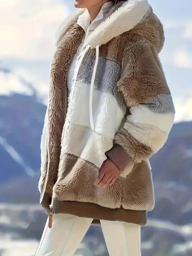 Cozy Fuzzy Color Block Coat