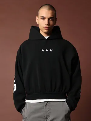Crop Fit Overhead Hoodie With Front And Sleeve Graphic Print