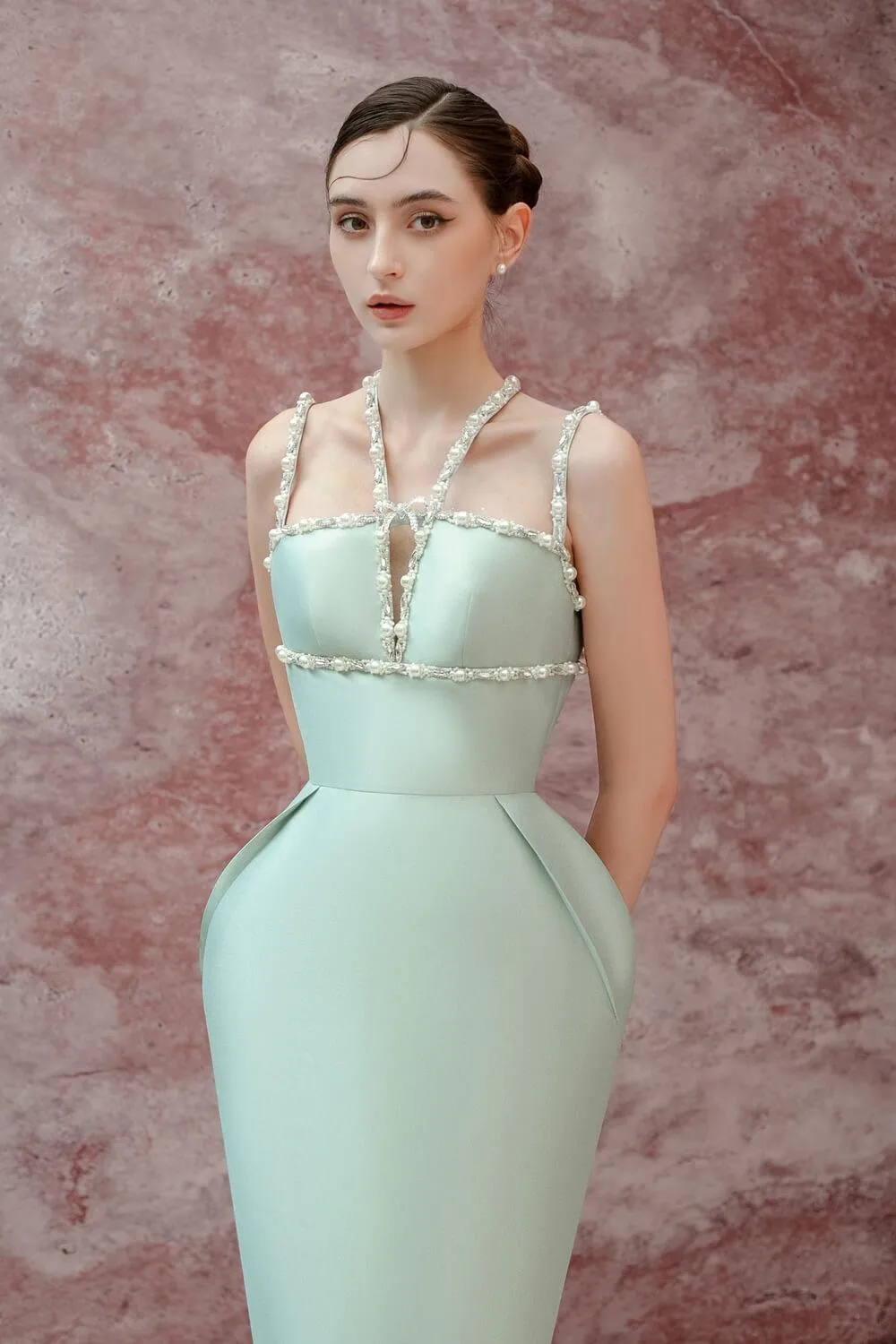 Daphne Sheath Halter Neck Taffeta Midi Dress