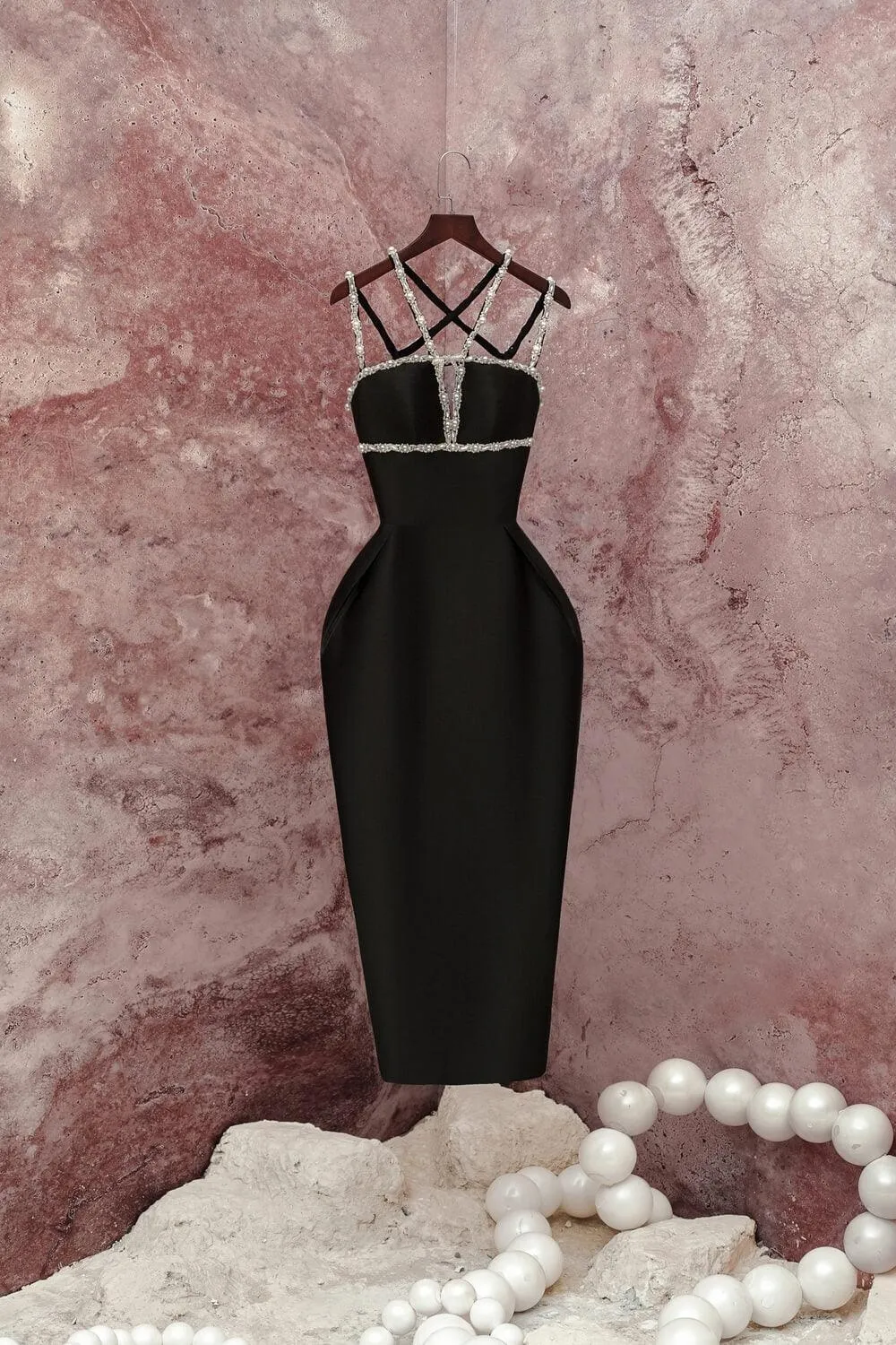 Daphne Sheath Halter Neck Taffeta Midi Dress