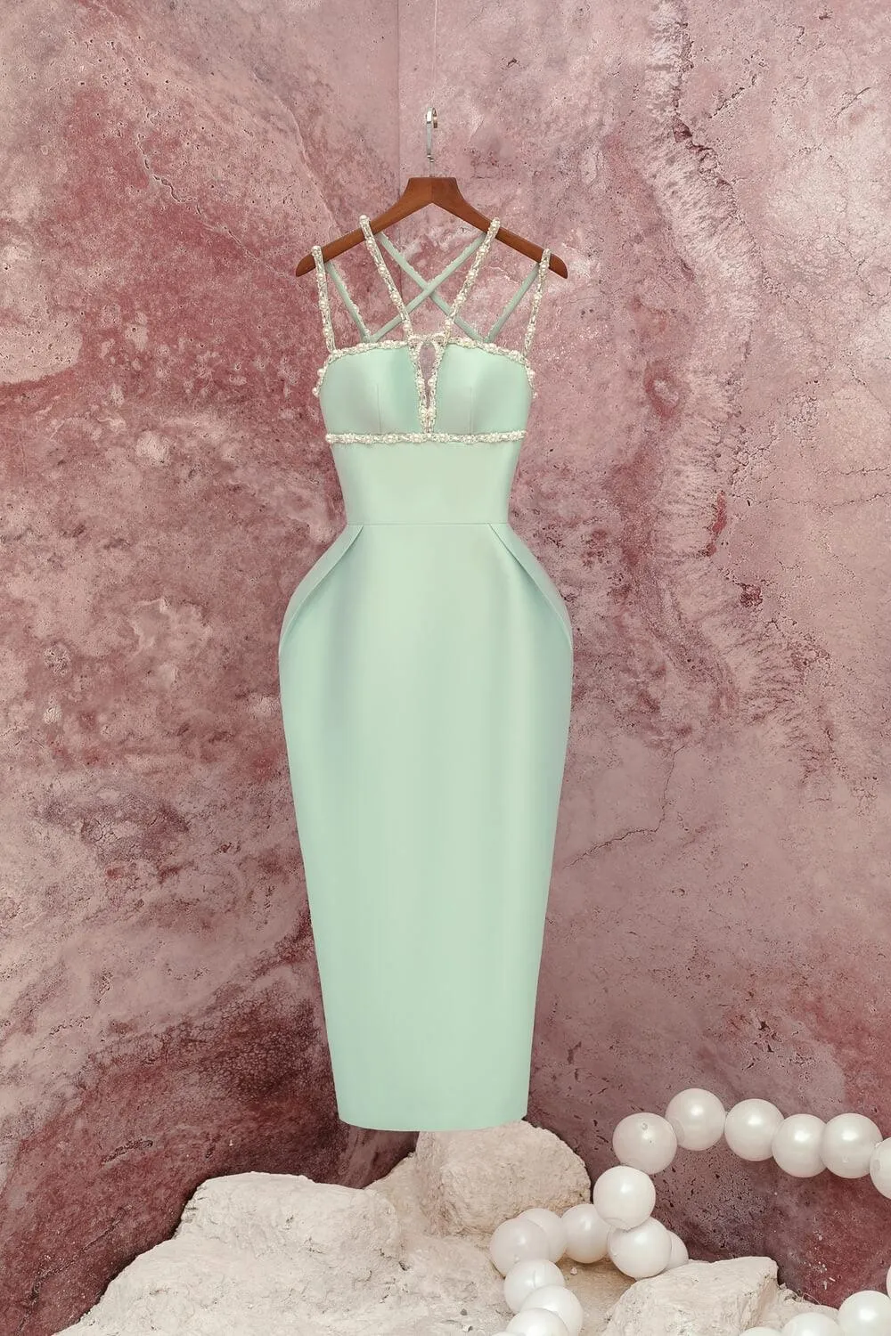 Daphne Sheath Halter Neck Taffeta Midi Dress