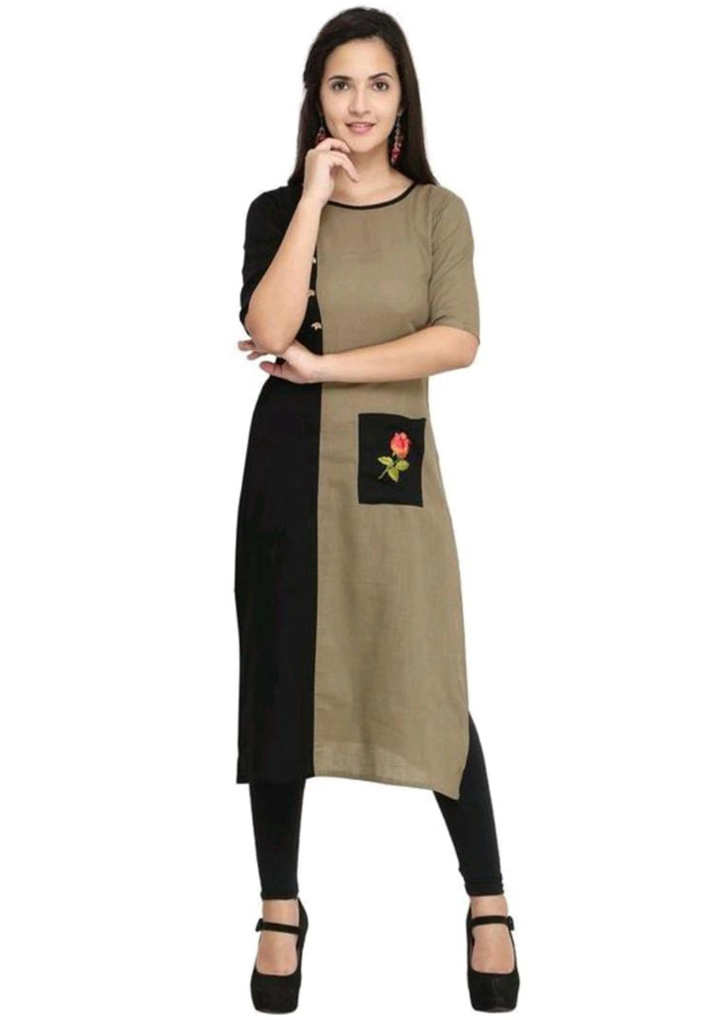 Designer Mart Women Brown Rayon Straight Kurti