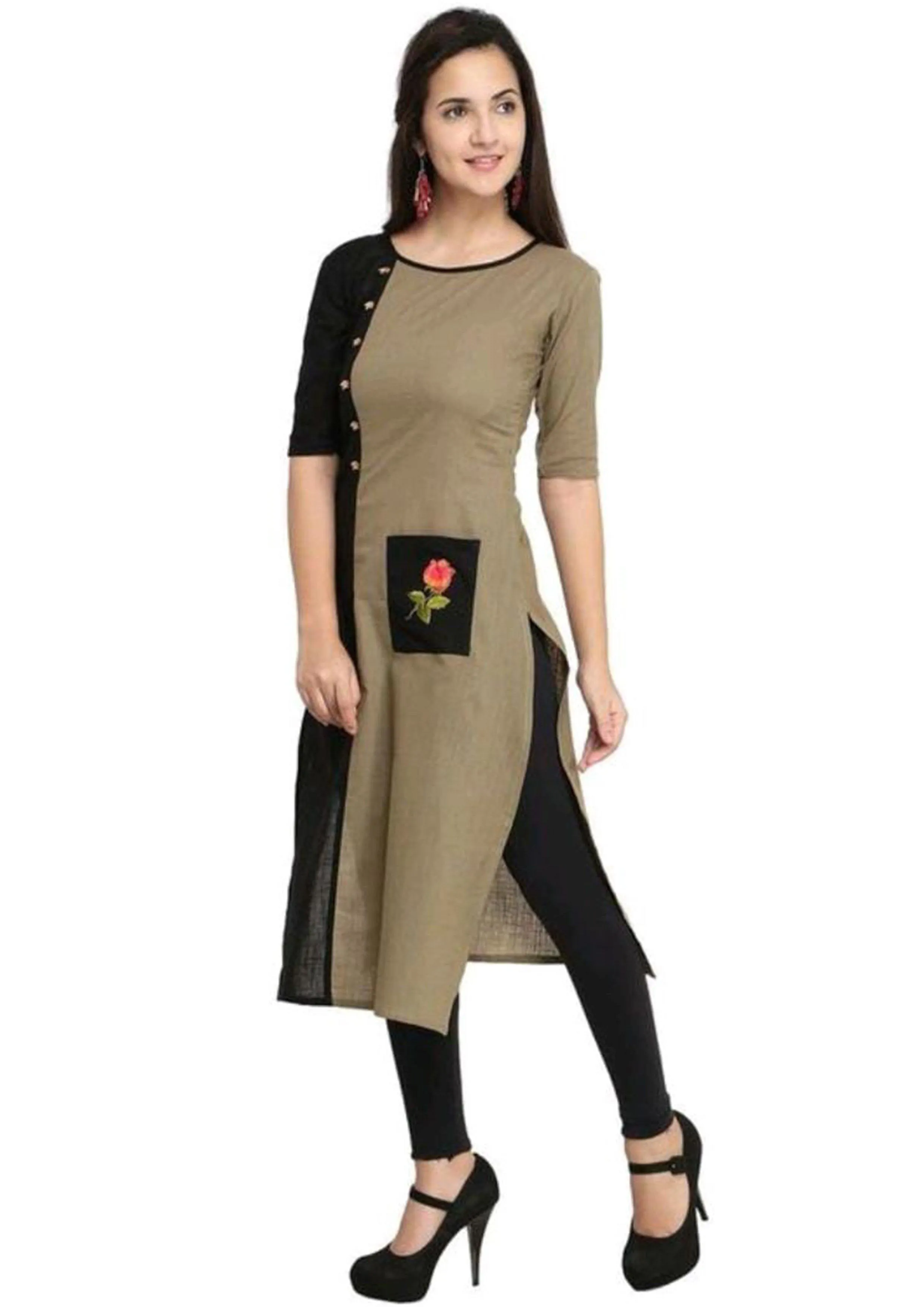 Designer Mart Women Brown Rayon Straight Kurti