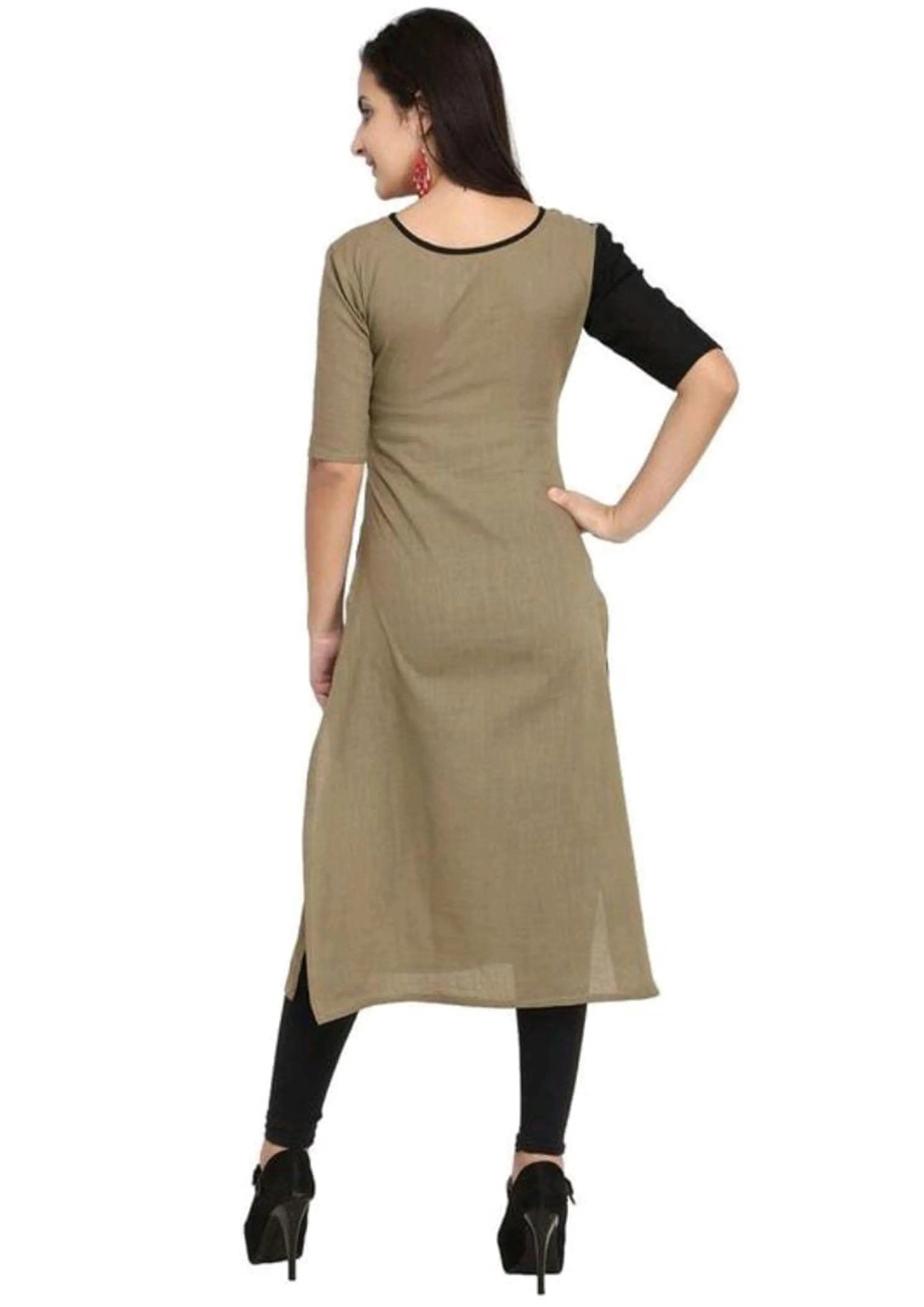 Designer Mart Women Brown Rayon Straight Kurti