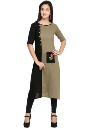 Designer Mart Women Brown Rayon Straight Kurti