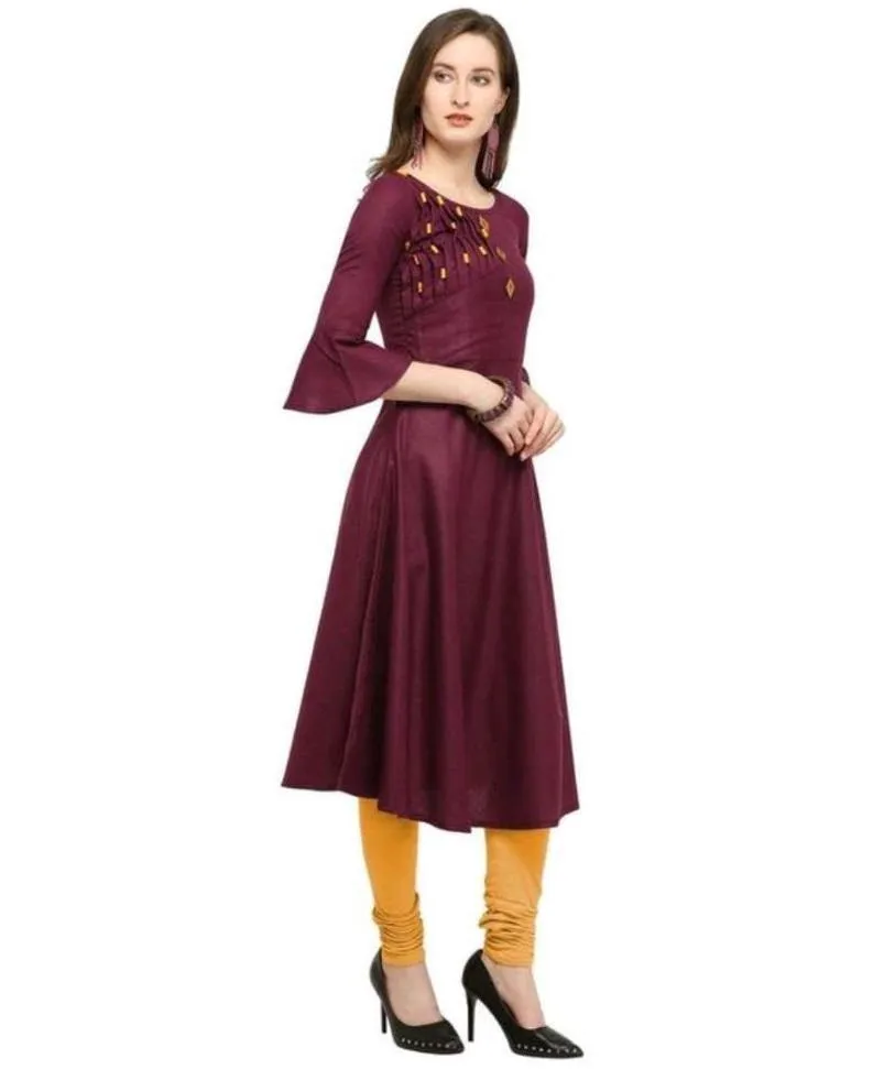 Designer Mart Women Purple Rubi Cotton Straight Kurti