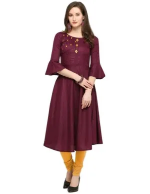 Designer Mart Women Purple Rubi Cotton Straight Kurti