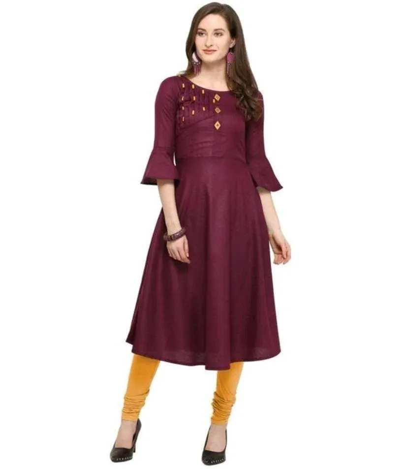 Designer Mart Women Purple Rubi Cotton Straight Kurti