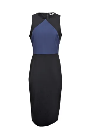 Diane von Furstenberg - Black & Navy Wool Blend Sleeveless Sheath Dress Sz 10