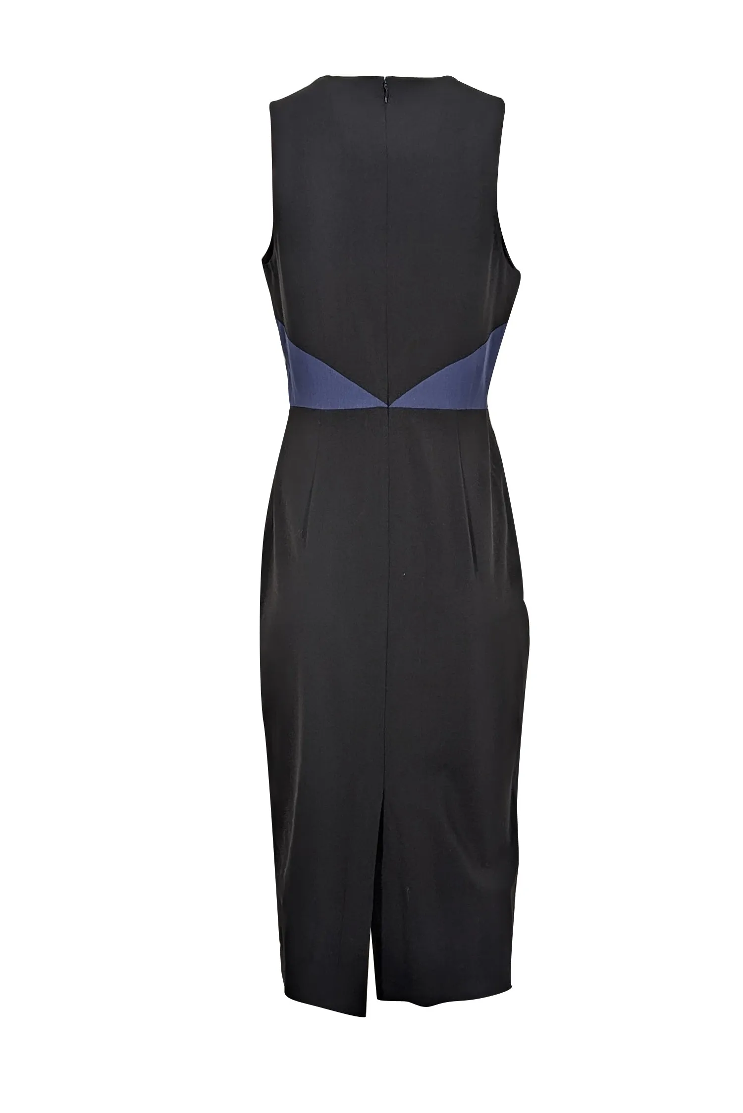 Diane von Furstenberg - Black & Navy Wool Blend Sleeveless Sheath Dress Sz 10