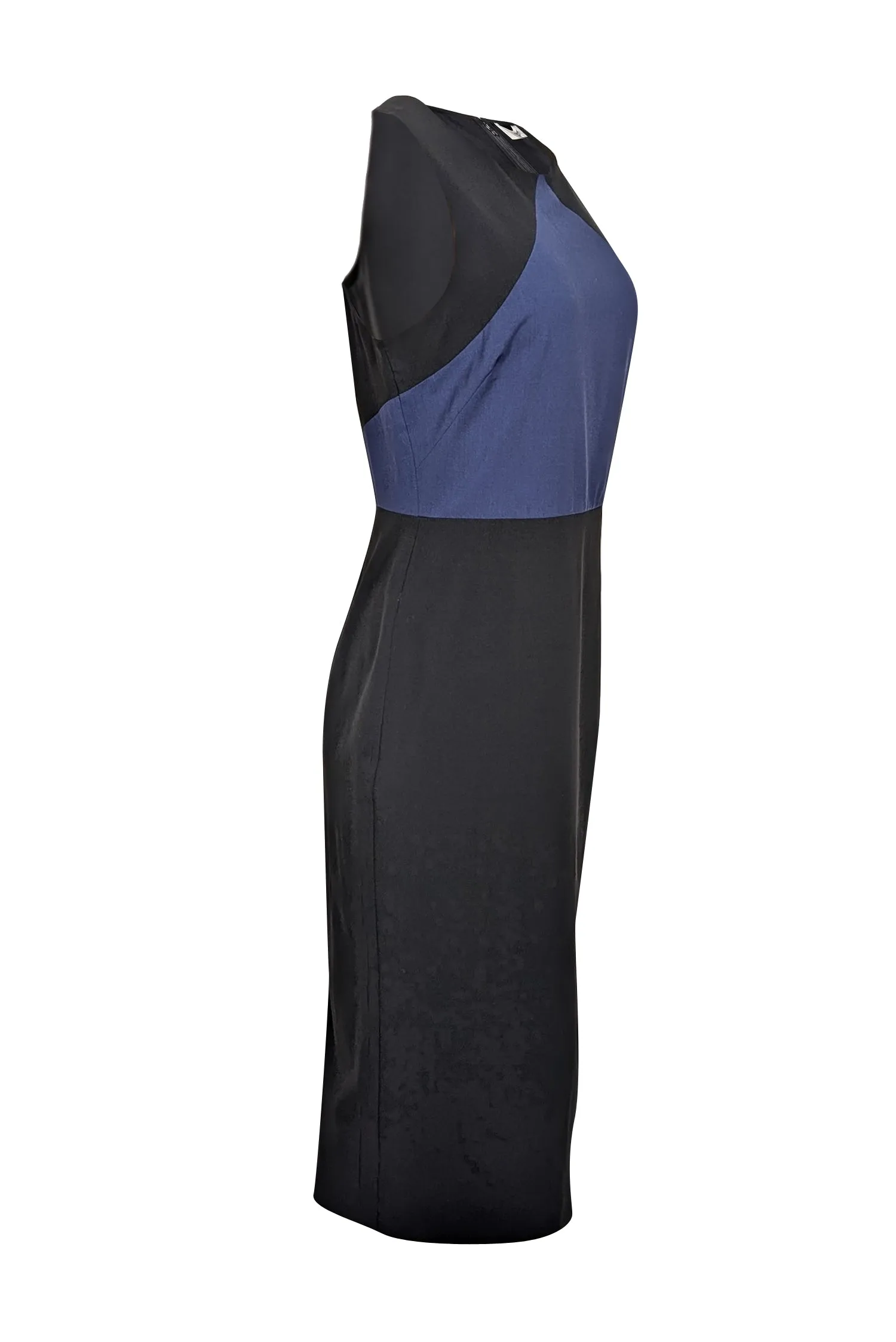 Diane von Furstenberg - Black & Navy Wool Blend Sleeveless Sheath Dress Sz 10