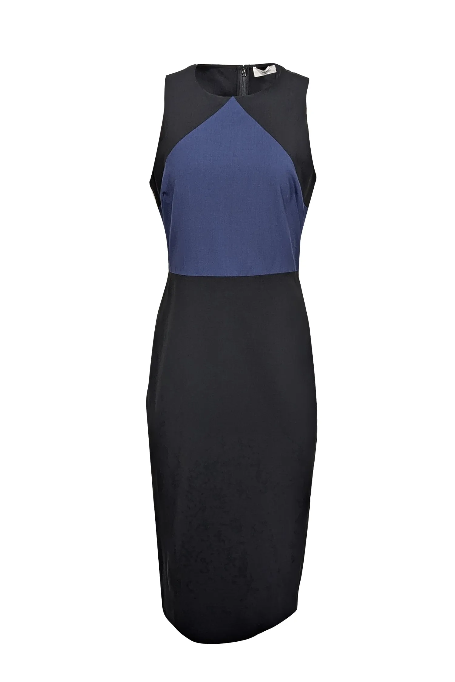 Diane von Furstenberg - Black & Navy Wool Blend Sleeveless Sheath Dress Sz 10