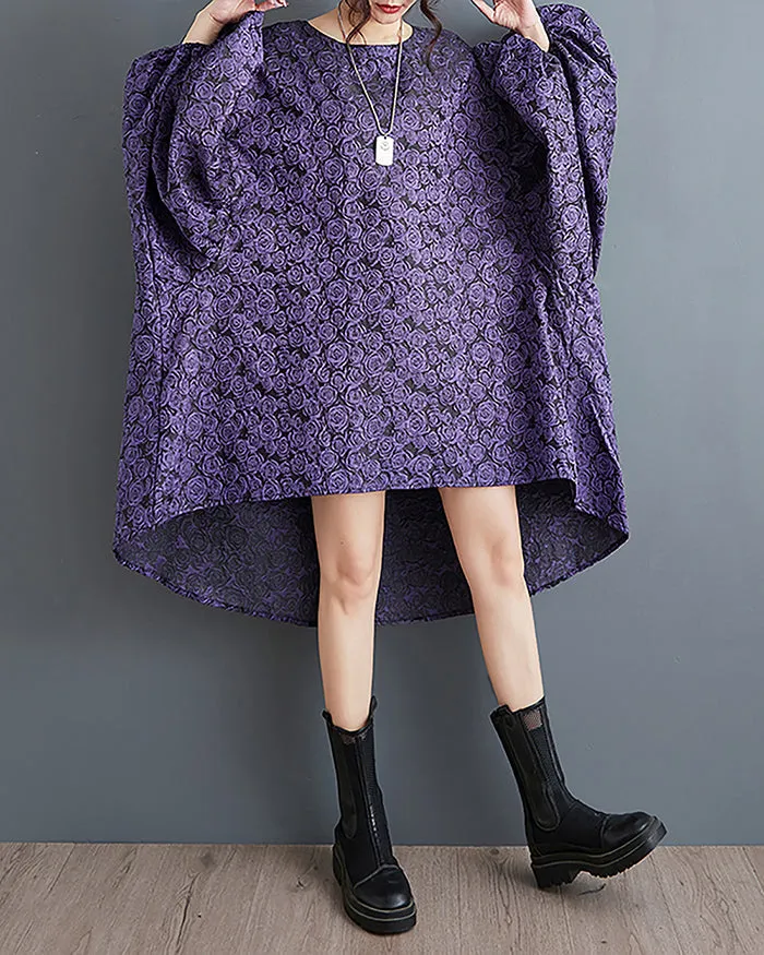 ellazhu Women's Dress Long Sleeve Crewneck Flowy High Low Hem Loose Oversize Casual Fall GZ261