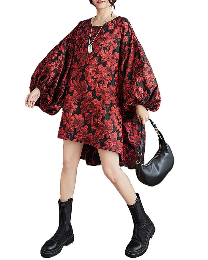 ellazhu Women's Dress Long Sleeve Crewneck Flowy High Low Hem Loose Oversize Casual Fall GZ261