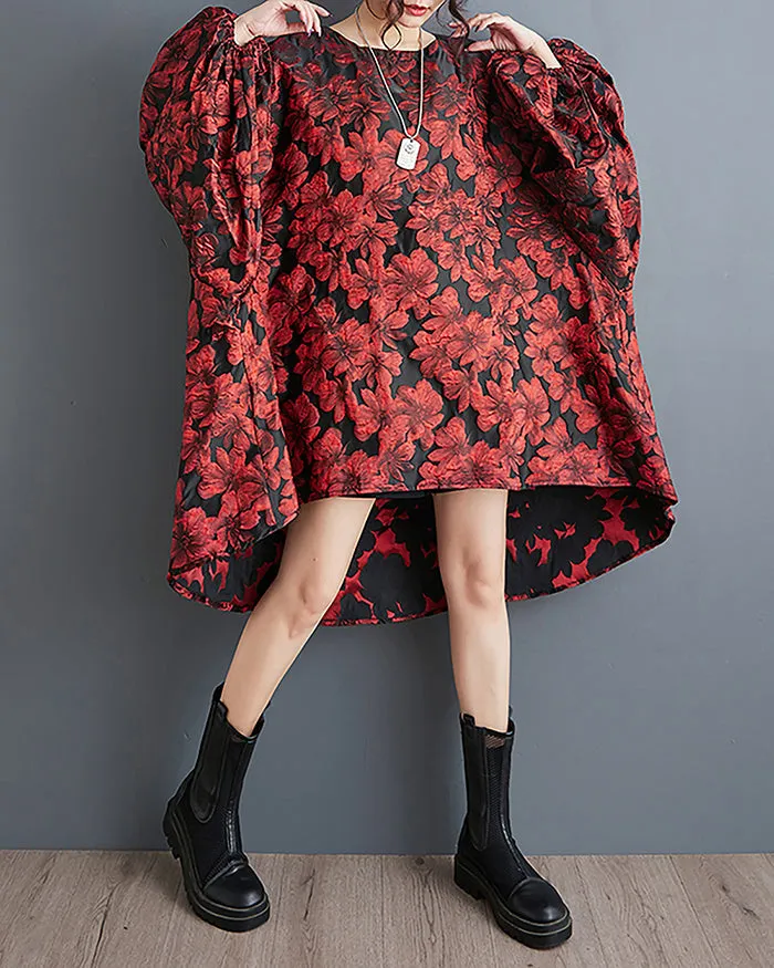 ellazhu Women's Dress Long Sleeve Crewneck Flowy High Low Hem Loose Oversize Casual Fall GZ261