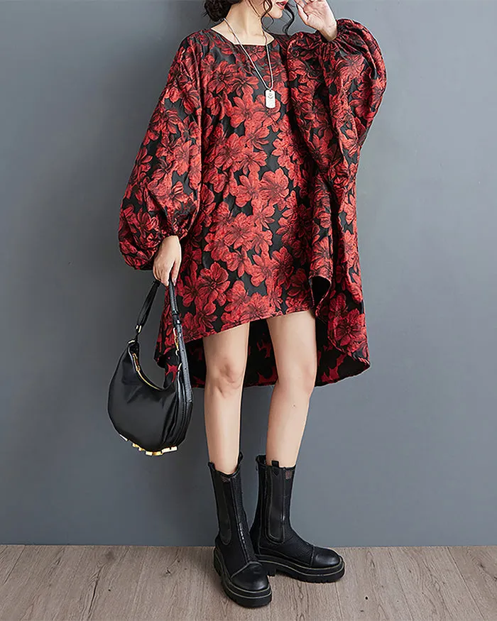 ellazhu Women's Dress Long Sleeve Crewneck Flowy High Low Hem Loose Oversize Casual Fall GZ261