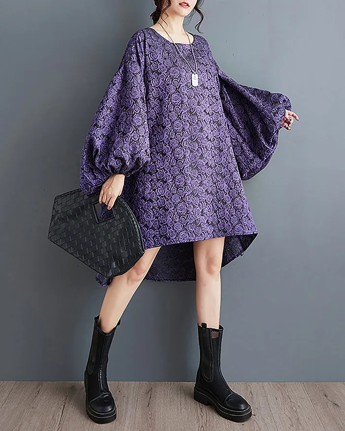 ellazhu Women's Dress Long Sleeve Crewneck Flowy High Low Hem Loose Oversize Casual Fall GZ261