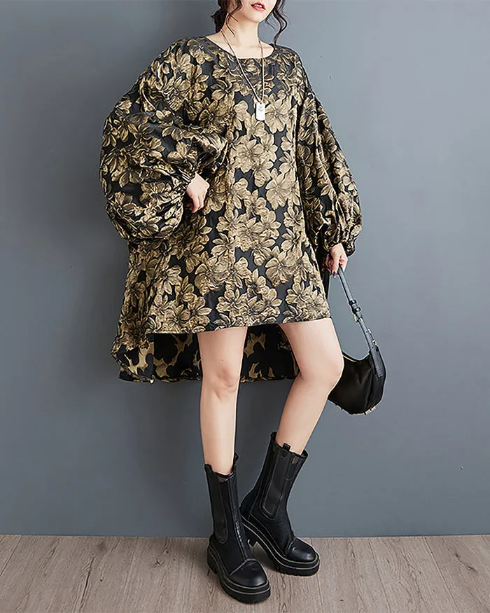 ellazhu Women's Dress Long Sleeve Crewneck Flowy High Low Hem Loose Oversize Casual Fall GZ261