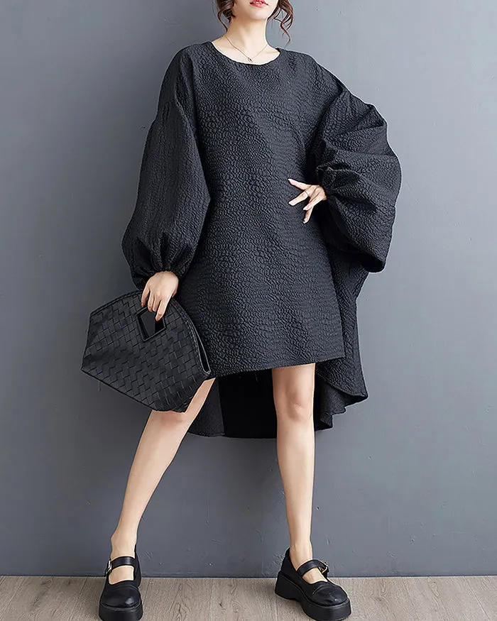 ellazhu Women's Dress Long Sleeve Crewneck Flowy High Low Hem Loose Oversize Casual Fall GZ261