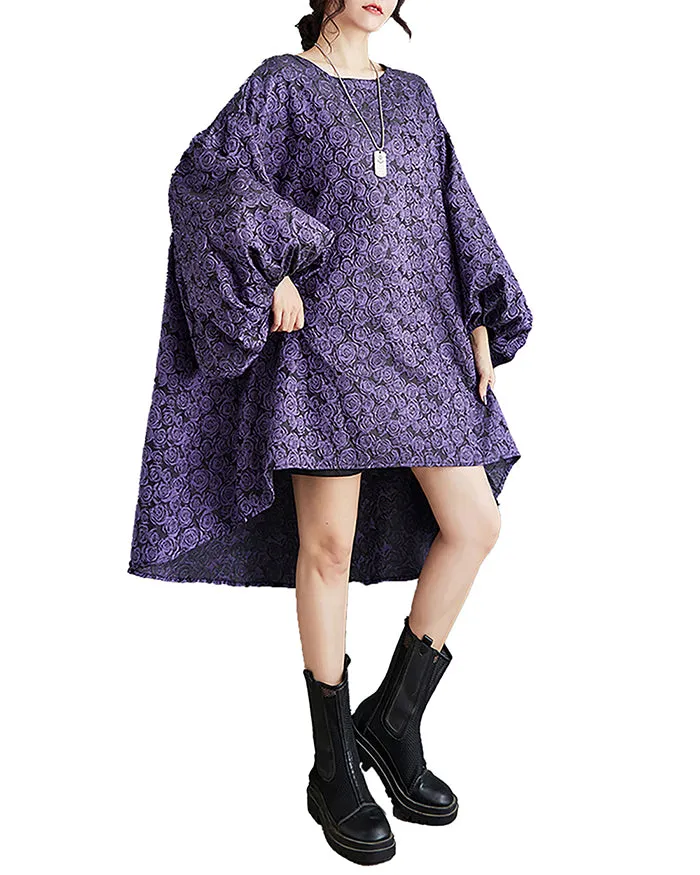 ellazhu Women's Dress Long Sleeve Crewneck Flowy High Low Hem Loose Oversize Casual Fall GZ261