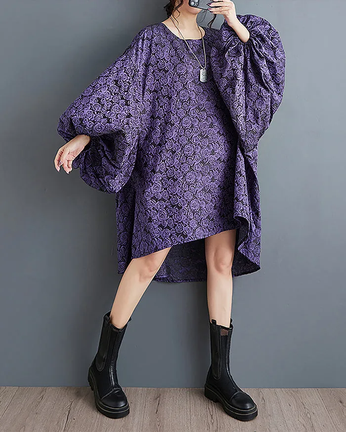 ellazhu Women's Dress Long Sleeve Crewneck Flowy High Low Hem Loose Oversize Casual Fall GZ261