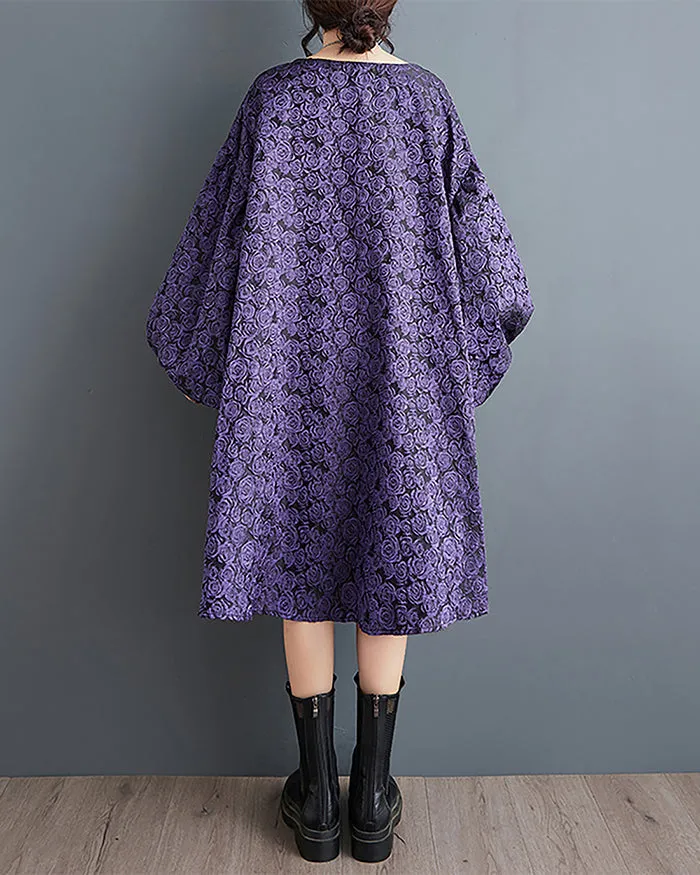 ellazhu Women's Dress Long Sleeve Crewneck Flowy High Low Hem Loose Oversize Casual Fall GZ261