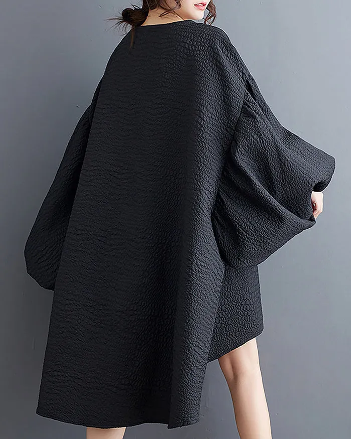 ellazhu Women's Dress Long Sleeve Crewneck Flowy High Low Hem Loose Oversize Casual Fall GZ261