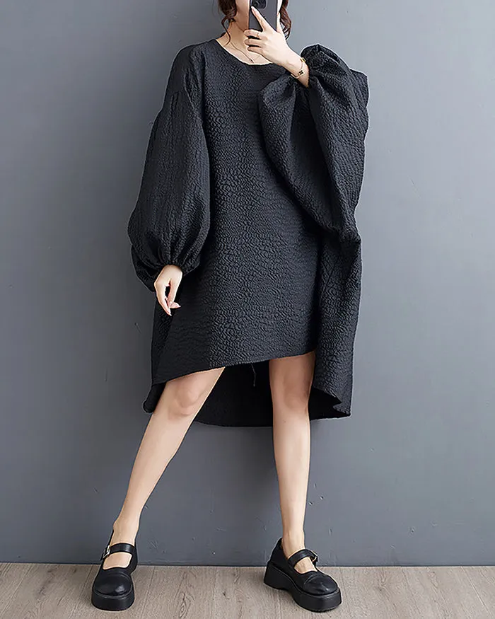 ellazhu Women's Dress Long Sleeve Crewneck Flowy High Low Hem Loose Oversize Casual Fall GZ261