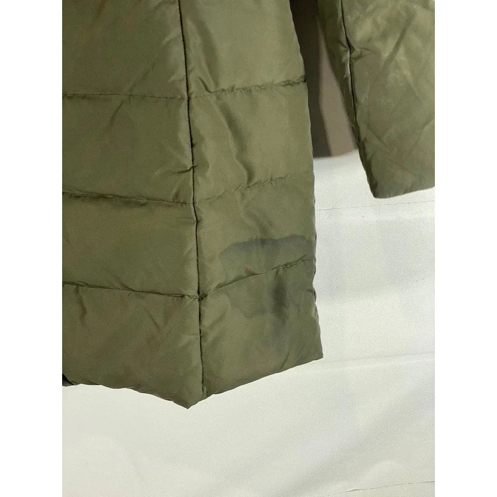 ELLEN TRACY Women's Olive Full-Zip Snap-Button Stand Collar Puffer Jacket SZ S
