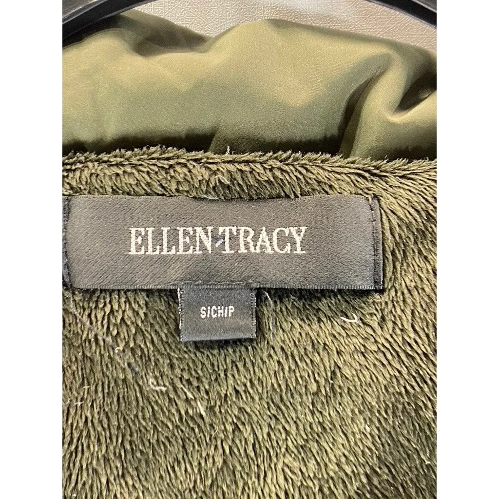 ELLEN TRACY Women's Olive Full-Zip Snap-Button Stand Collar Puffer Jacket SZ S
