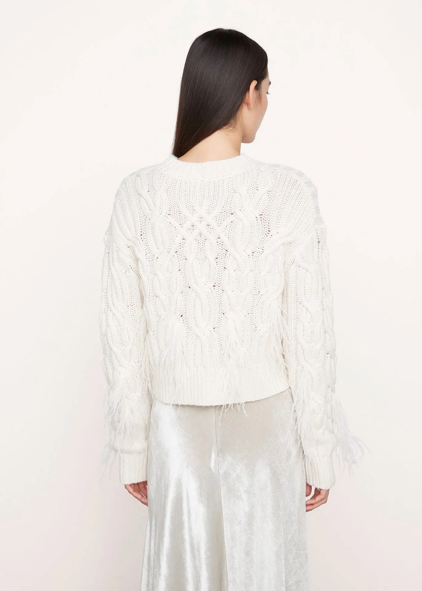 Feather Embellished Cable Knit Sweater (Cream)