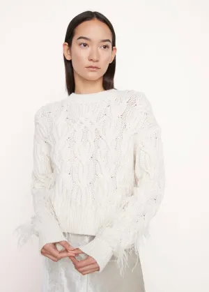 Feather Embellished Cable Knit Sweater (Cream)