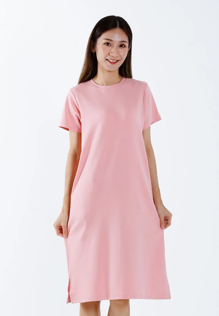 Forest Ladies Cotton Interlock Round Neck T-Shirt Dress Women Casual Short Sleeve Dress - 880010