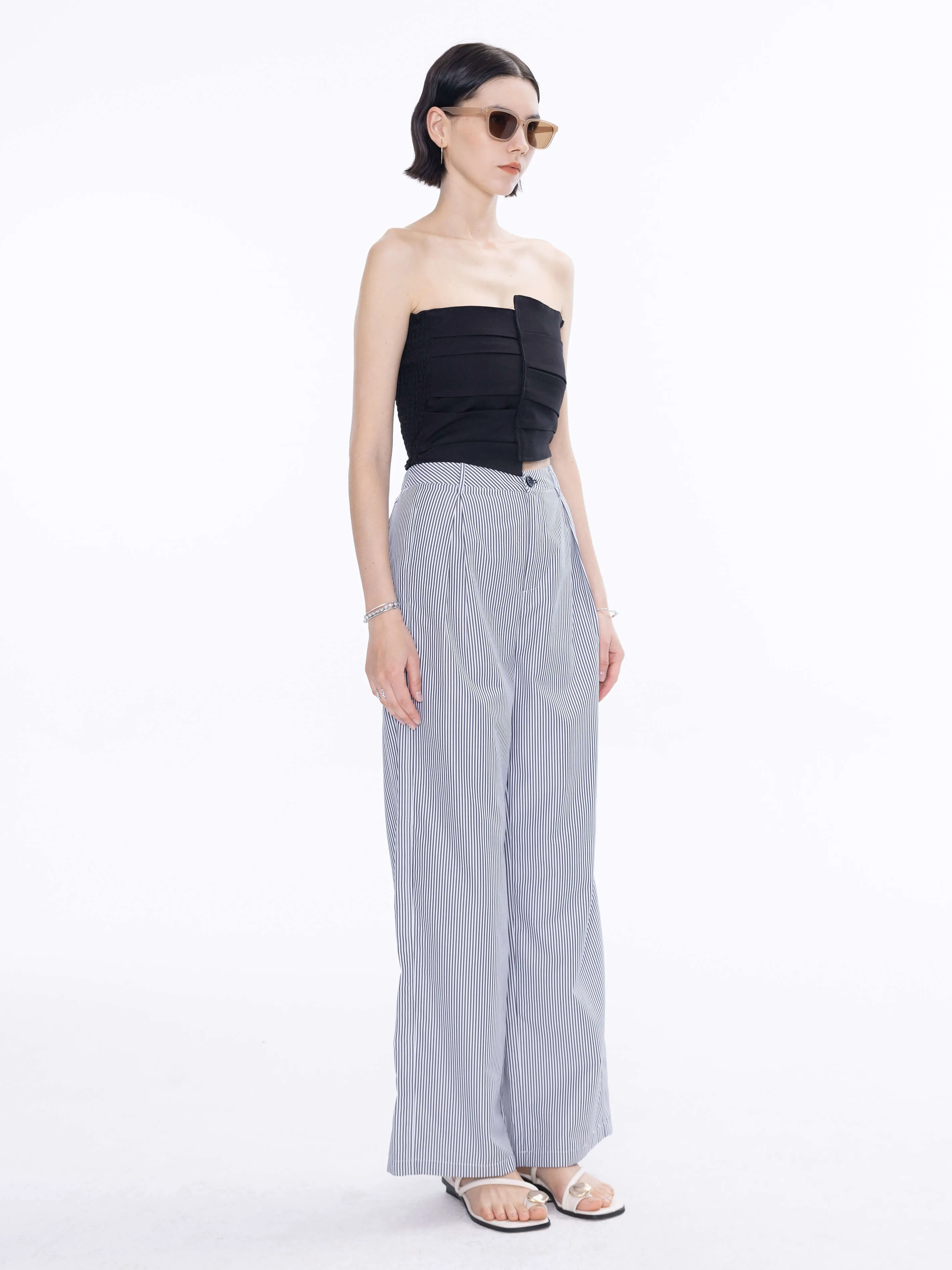 High Rise Pinstripe Tailored Trousers