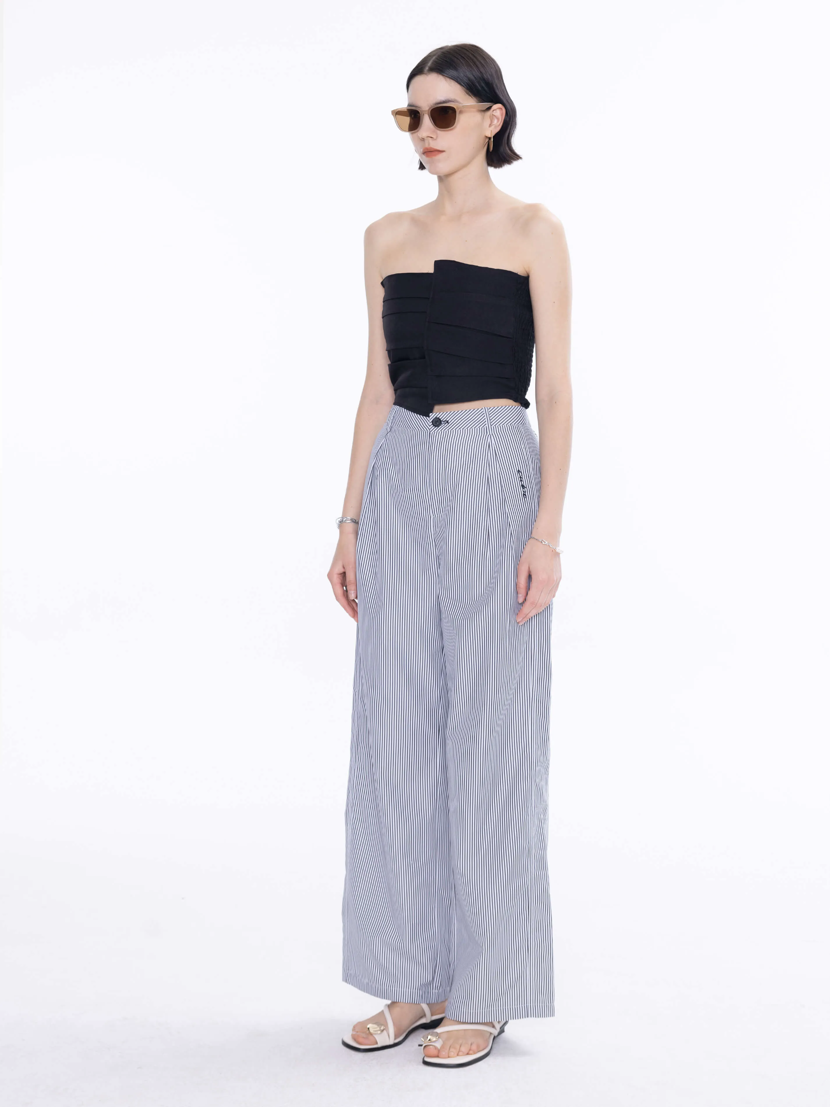 High Rise Pinstripe Tailored Trousers
