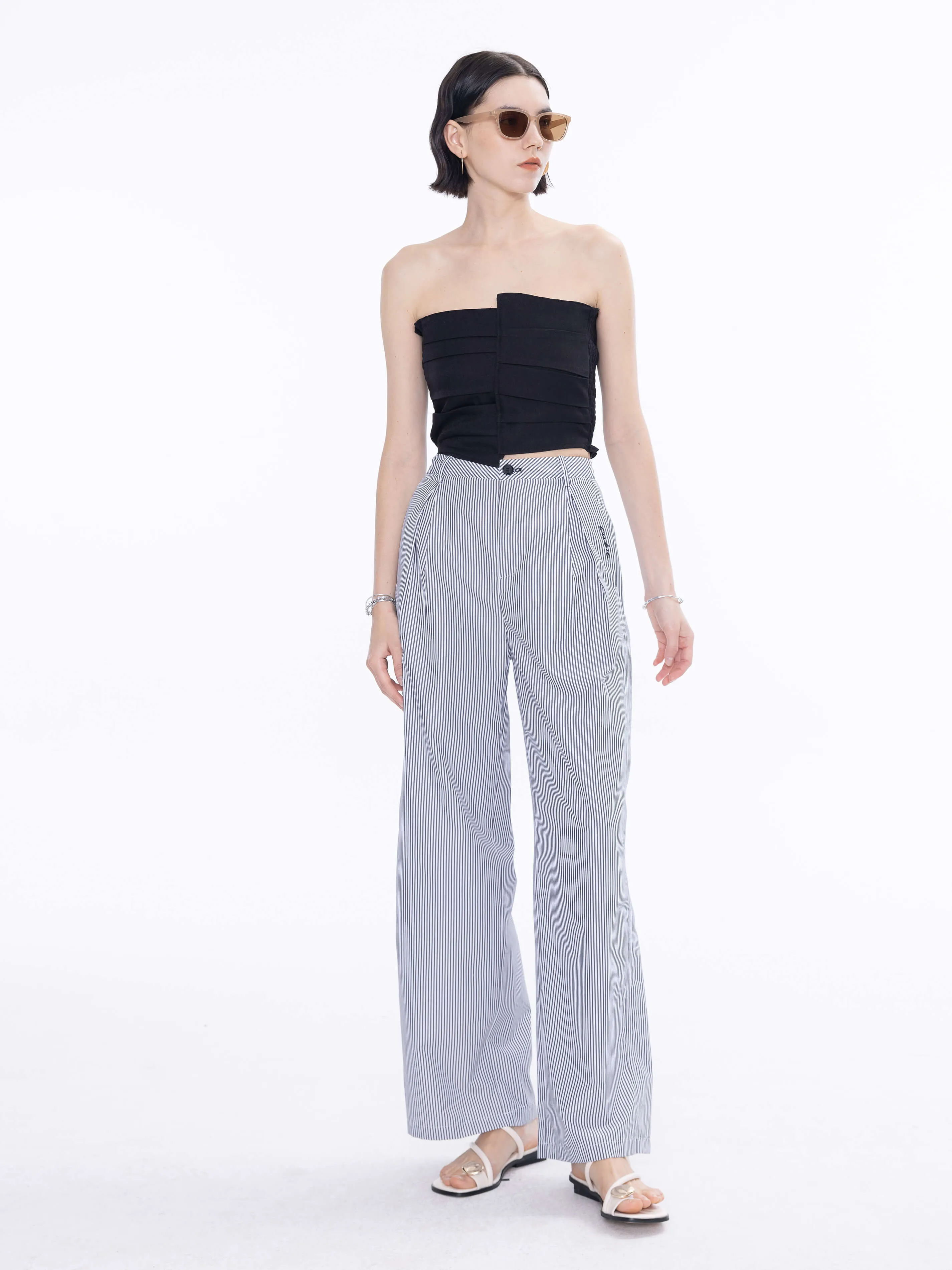 High Rise Pinstripe Tailored Trousers